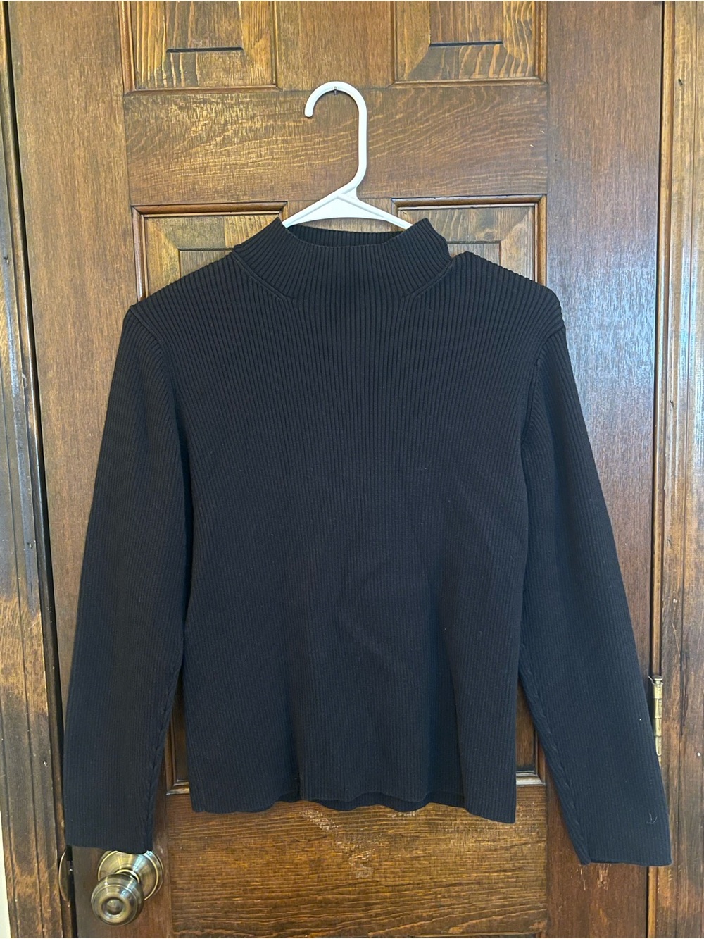 Charter Club Petite Medium Black Ribbed Mock Neck Sweater 100% Cotton